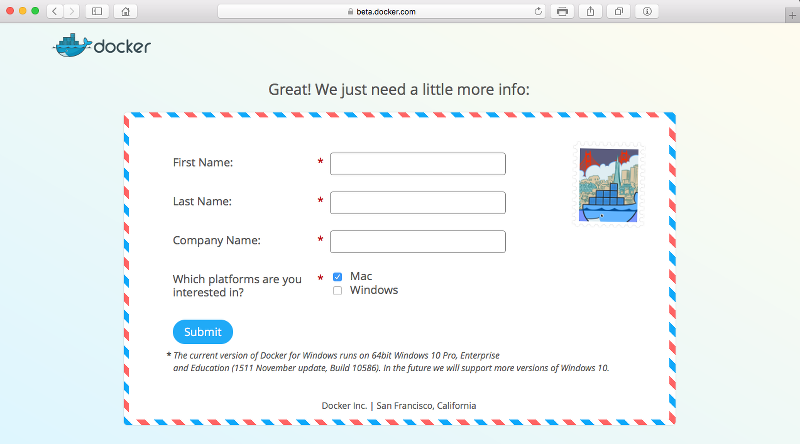 Registrierung Docker for Mac Beta