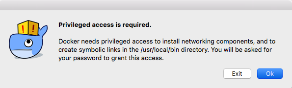 Privileged access is required. Docker for Mac